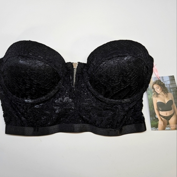 NEW Fantasy Lingerie Midnight Garden Black Bustier Longline Bra Crop Top 3X/4X - Picture 4 of 8